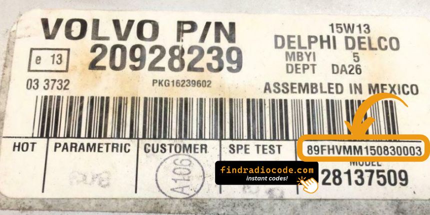 Volvo truck radio serial number label location